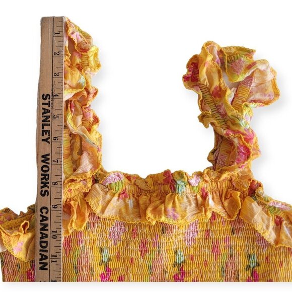 Disney Princess Tiana Yellow Floral Puff Dress Ruffled Tiered Square Neck M - Picture 6 of 10